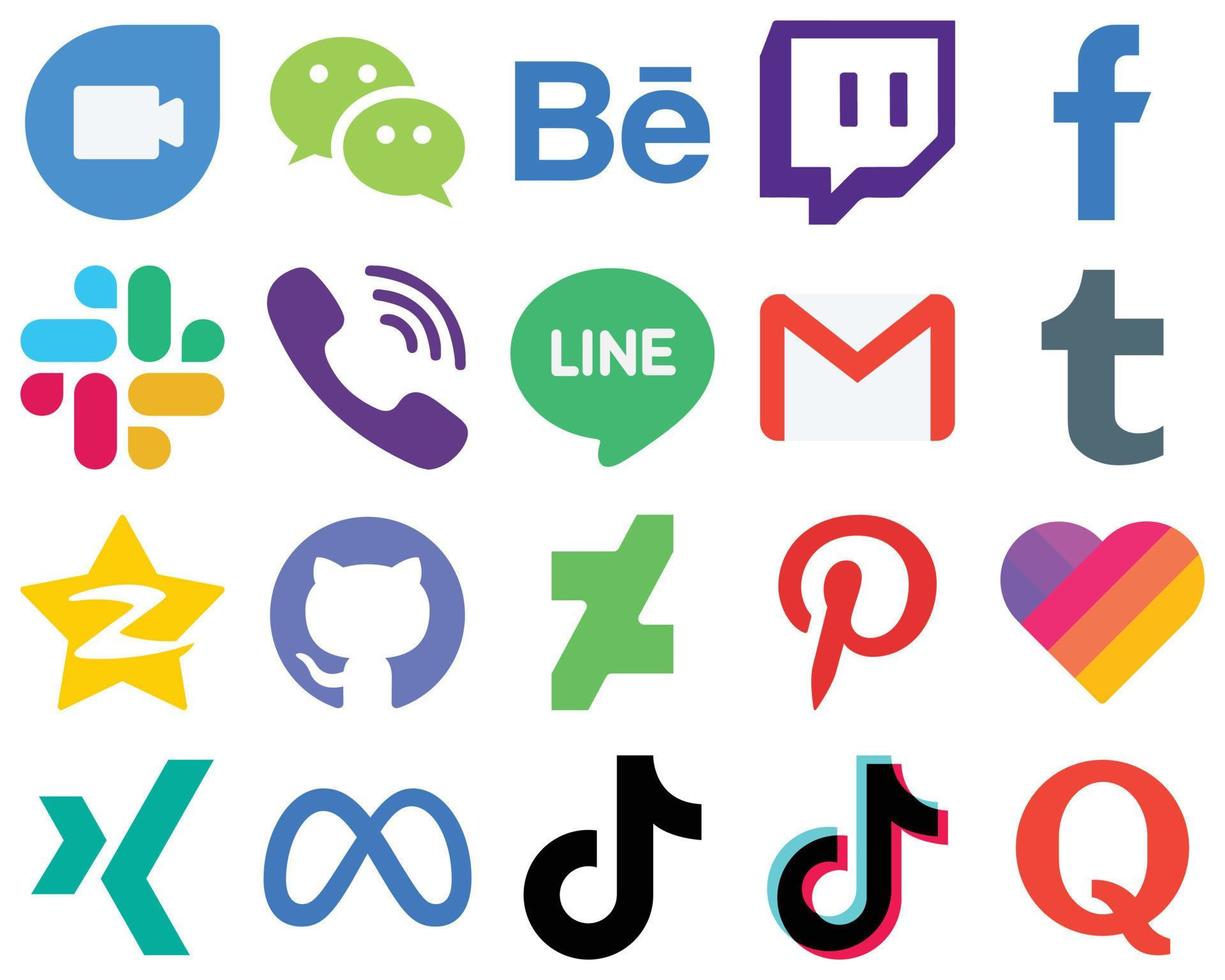 20 Sleek and Simple Flat Social Media Icons qzone. mail. slack. email and line icons. Gradient Icon Set vector