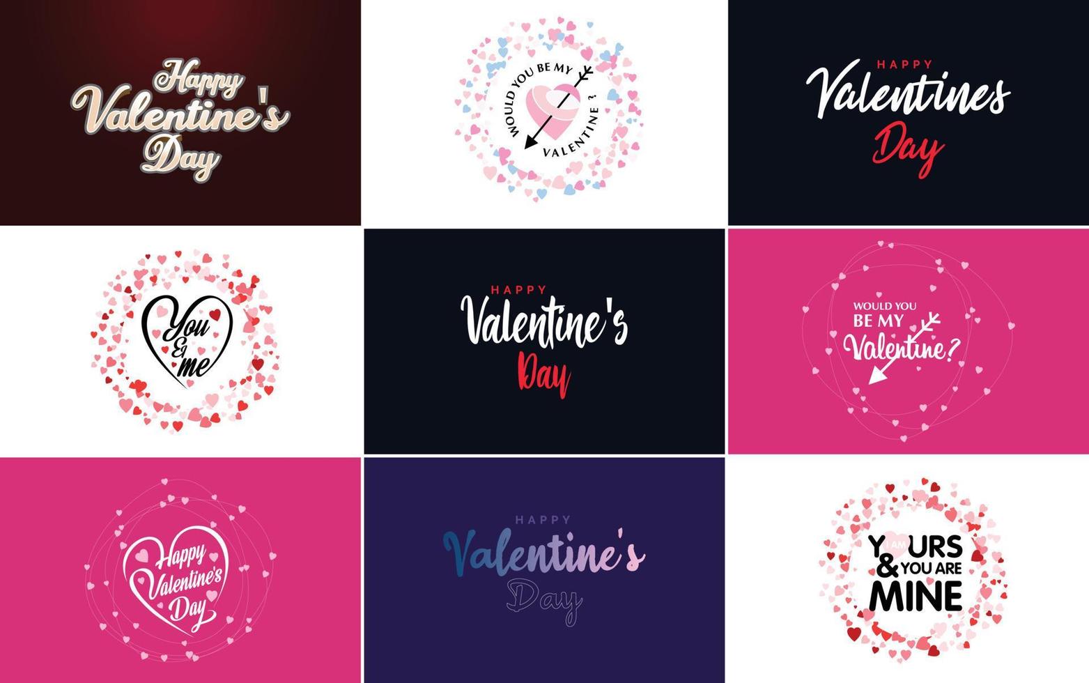 Happy Valentine's Day typography design with heart shapes and a gradient color scheme vector