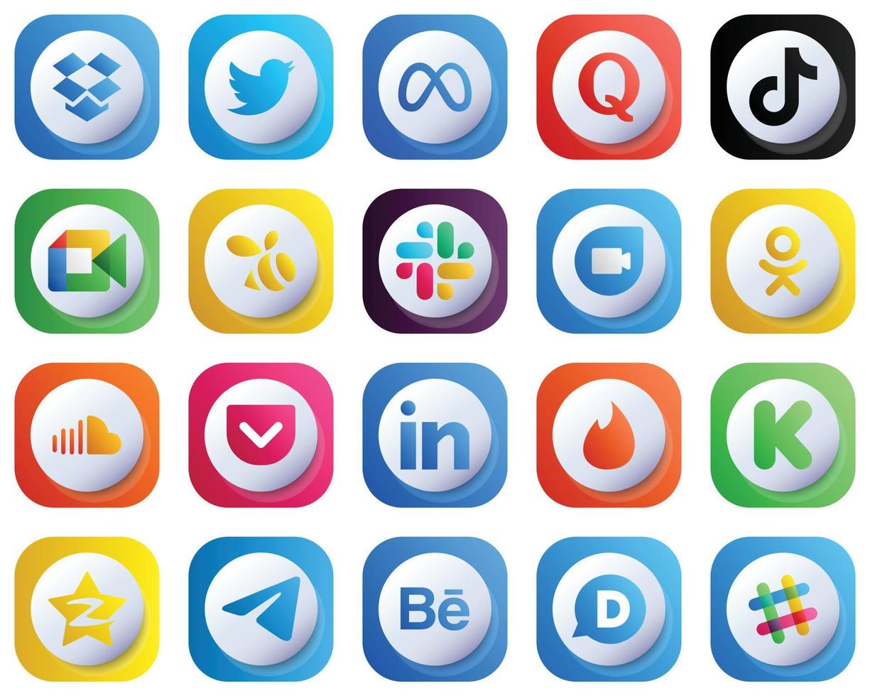 Cute 3D Gradient Social Media Icon Set 20 icons such as google duo. swarm. douyin and google meet icons. High-Resolution and Unique vector