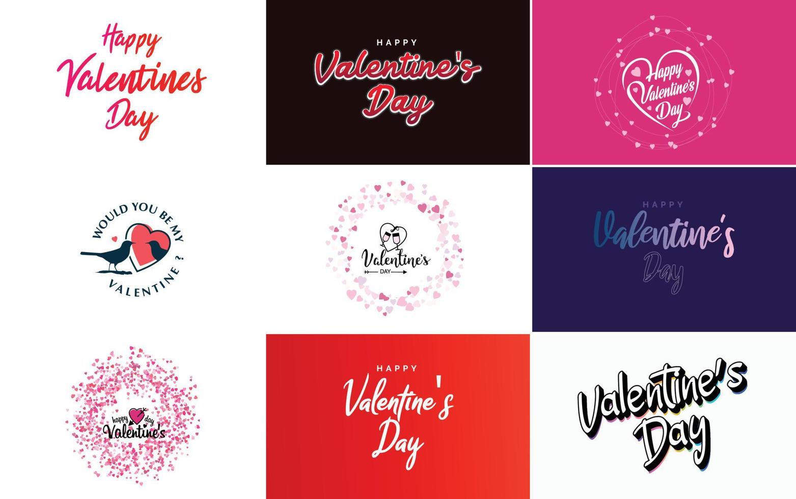 Valentine's hearts and calligraphy lettering set vector