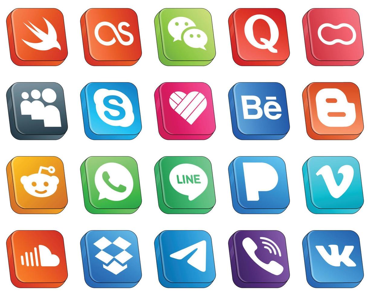 20 Unique Isometric 3D Social Media Icons such as whatsapp. blog. women. blogger and likee icons. Eye-catching and high-definition vector