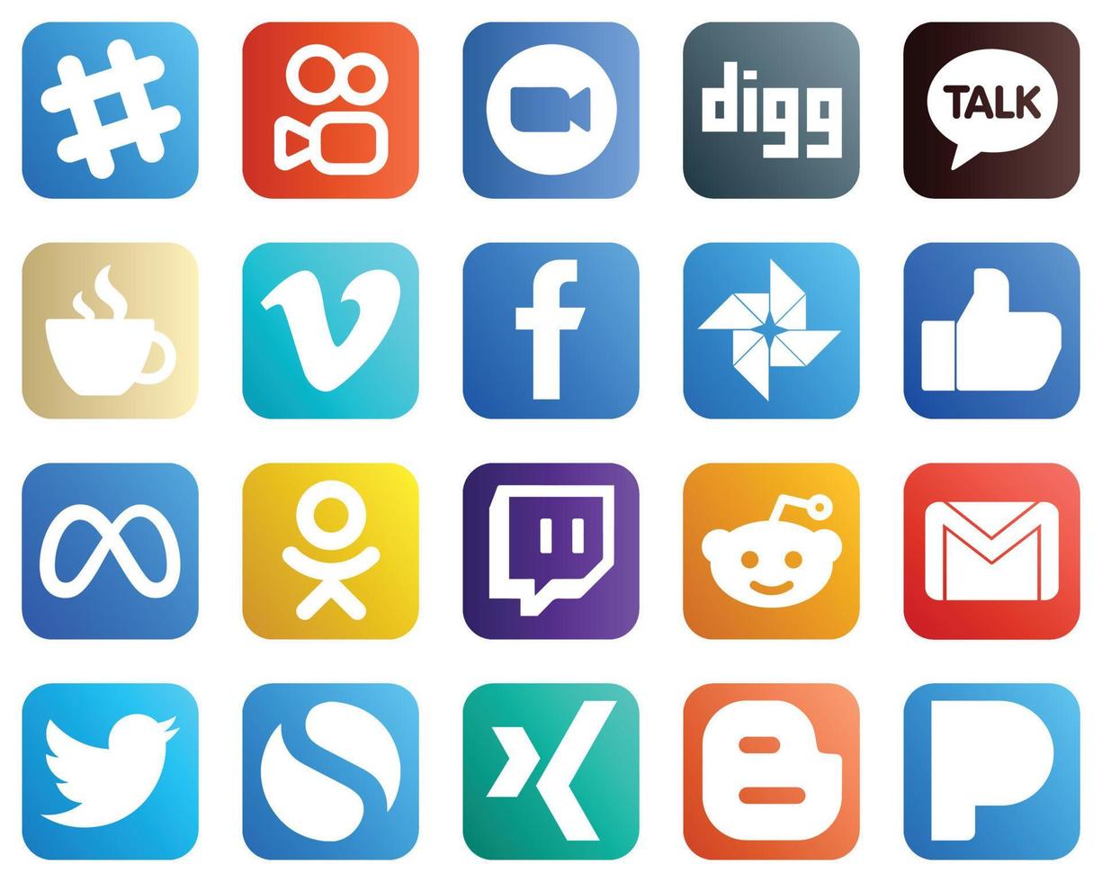 20 Popular Social Media Icons such as like. caffeine. fb and video icons. Elegant and high resolution vector