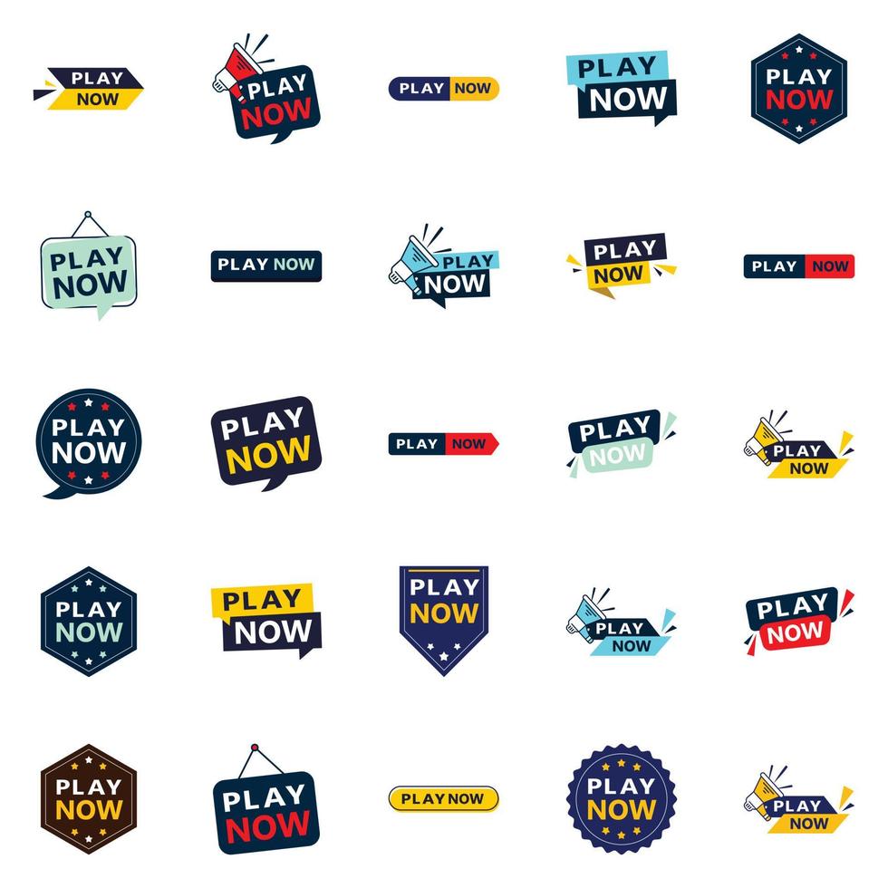 Attract More Customers with Our Pack of 25 Play Now Banners vector