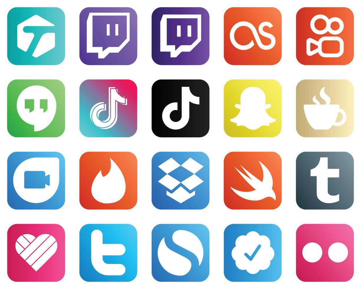 20 Stylish Social Media Icons such as swift. tinder. china. google duo and streaming icons. Versatile and professional vector