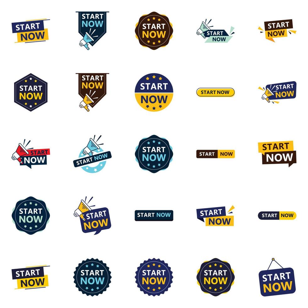 25 banners tipográficos versátiles para promover el inicio en diferentes contextos vector