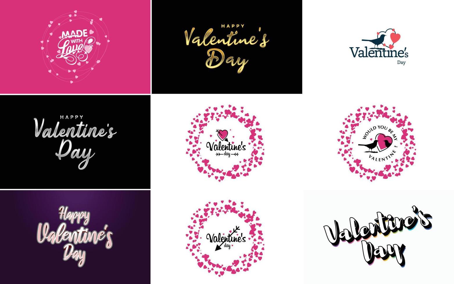 Valentine's Day lettering typography poster set with hearts vector