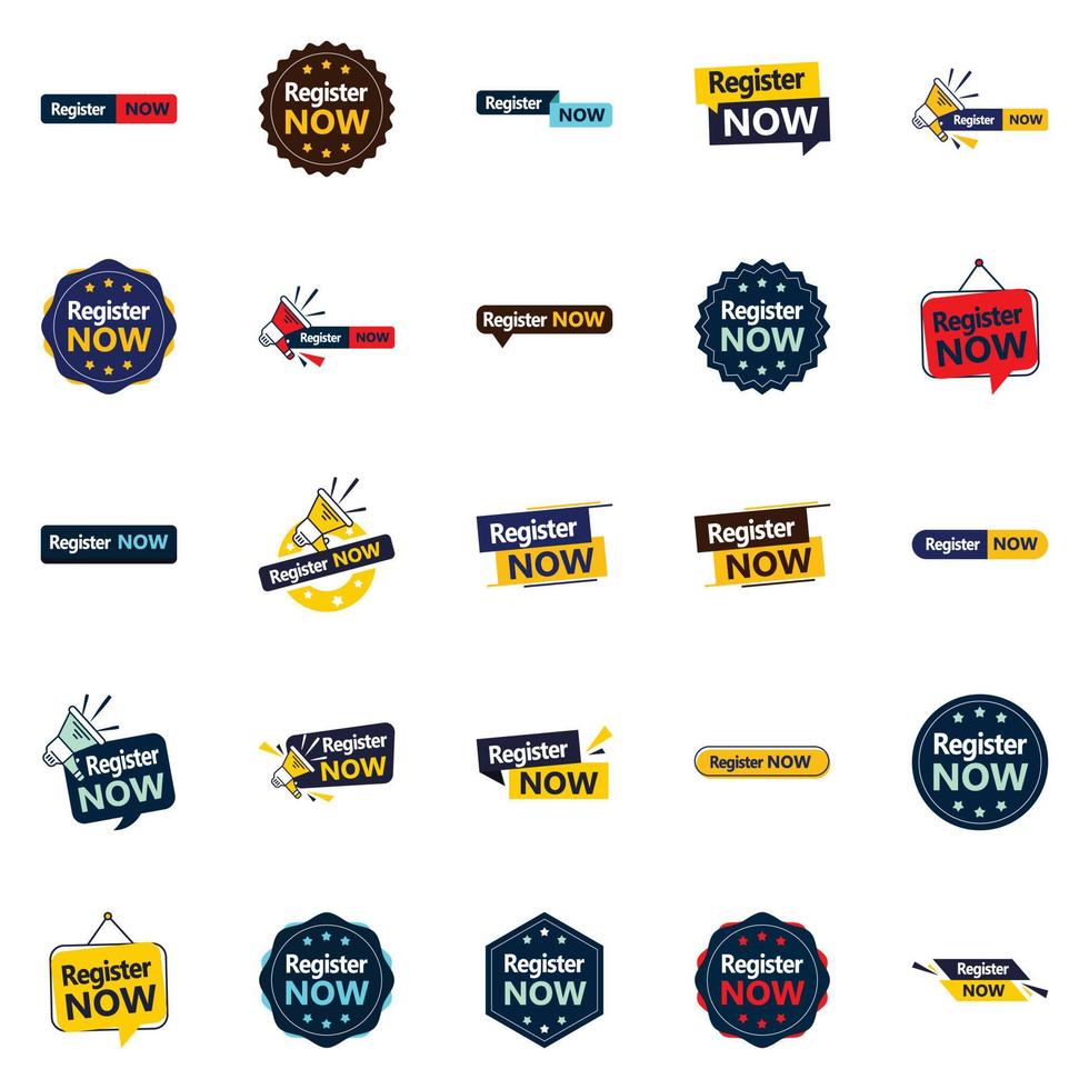 Register Now 25 Unique Typographic Designs vector