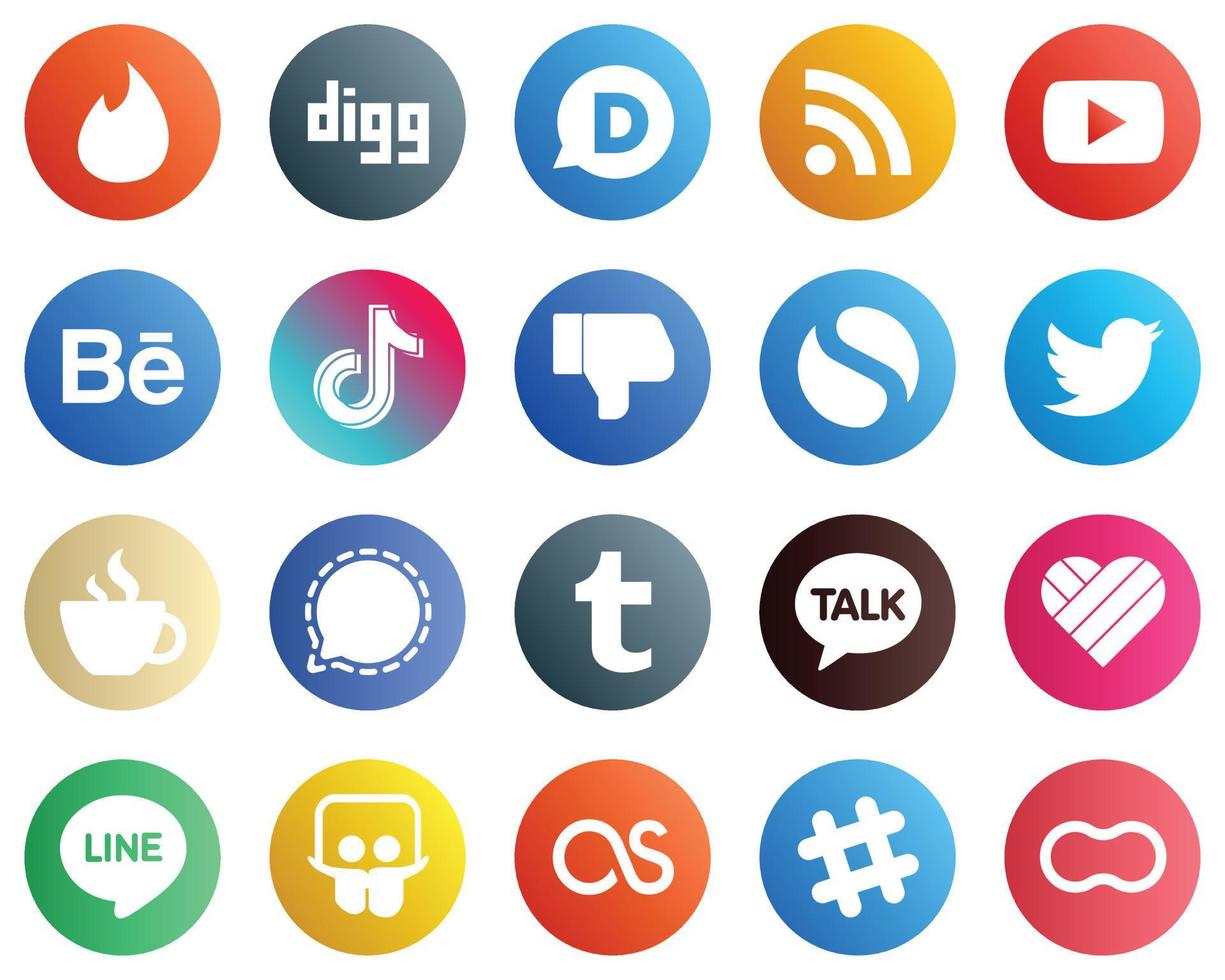 20 íconos de redes sociales para su marca como tweet. simple. iconos de tiktok y facebook. editable y de alta resolución vector