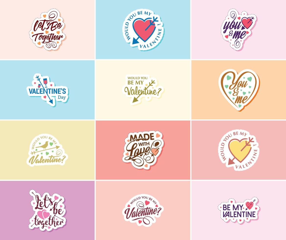 Celebrating Love on Valentine's Day with Beautiful Typography and Graphics Stickers vector