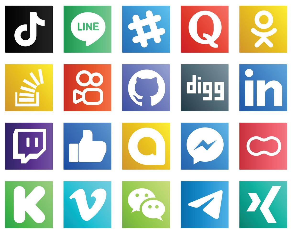 20 íconos de redes sociales para todas tus necesidades como linkedin. github. pregunta. kuaishou e iconos de stock. creativo y profesional vector