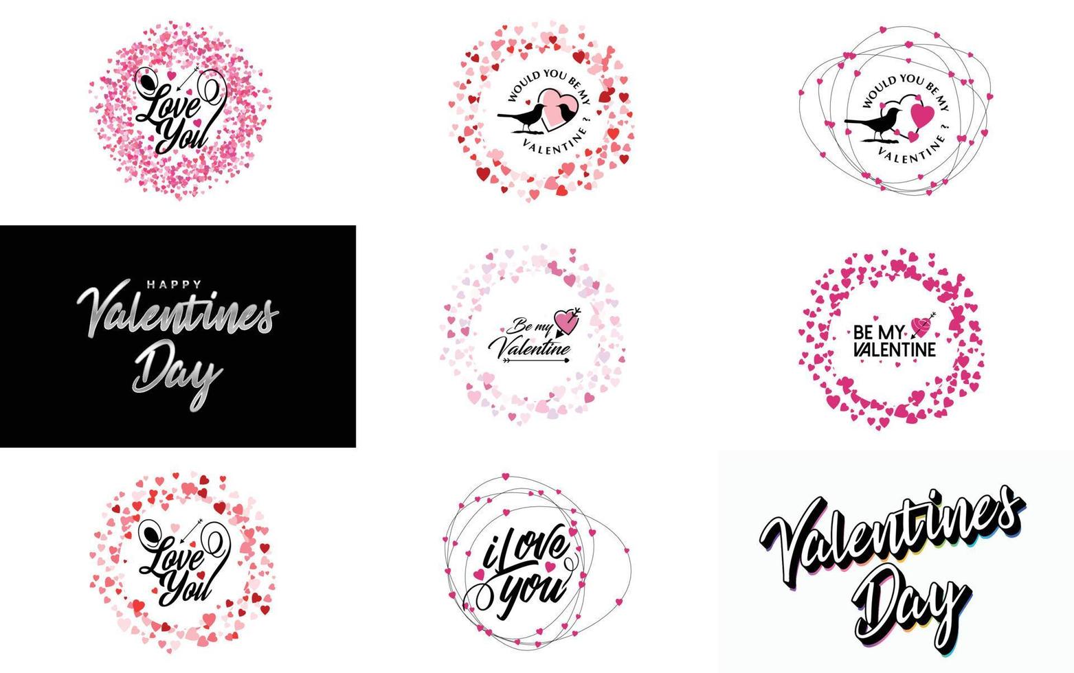 Valentine's Day typography design with a heart-shaped wreath set vector