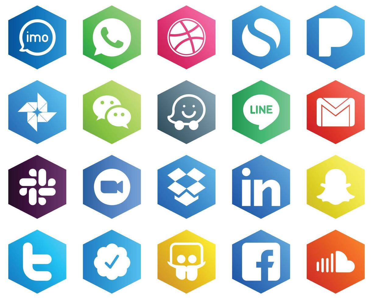 Hexagon Flat Color White Icon Collection such as zoom. mail. google photo. email and line icons. 25 High-quality Icons vector