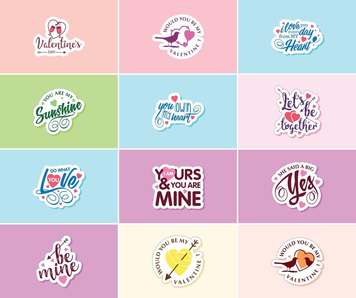 Celebrating Love on Valentine's Day with Beautiful Typography and Graphics Stickers vector