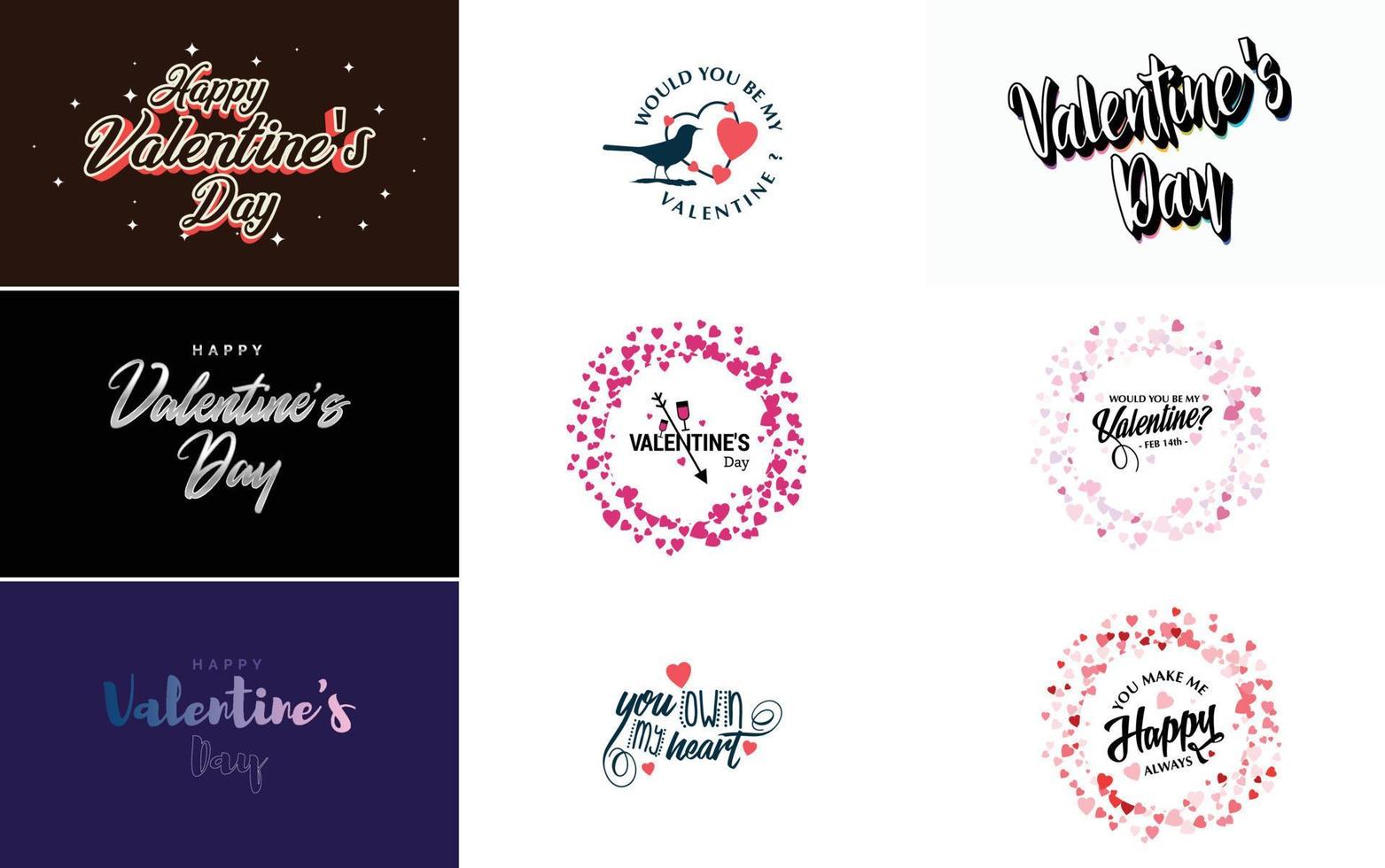 Happy Valentine's Day and Love calligraphy greeting card templates with a heart theme vector