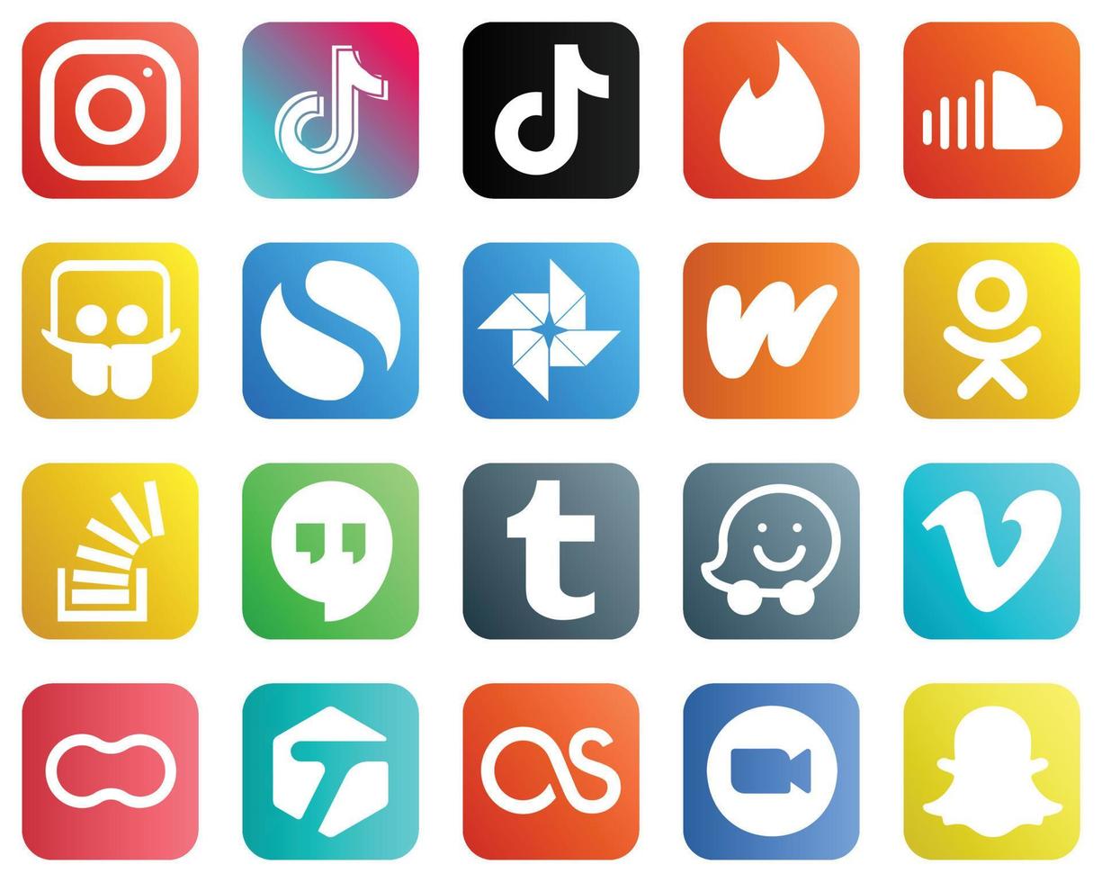 20 Versatile Social Media Icons such as odnoklassniki. wattpad. tinder. google photo and slideshare icons. Minimalist and customizable vector