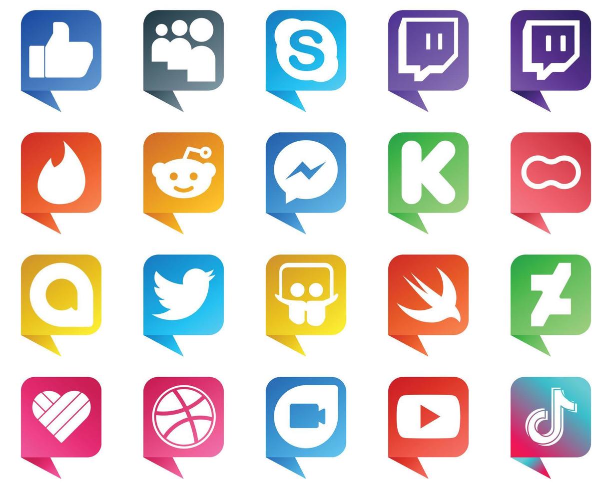 20 Chat bubble style Icons of Major Social Media Platforms such as twitter. women. messenger. mothers and funding icons. Creative and high resolution vector