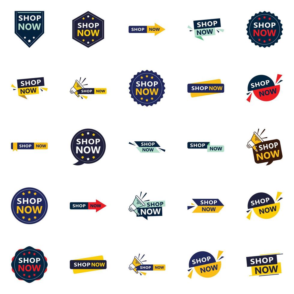 Get Your Customers Shopping with Our Pack of 25 Shop Now Sale Banners vector