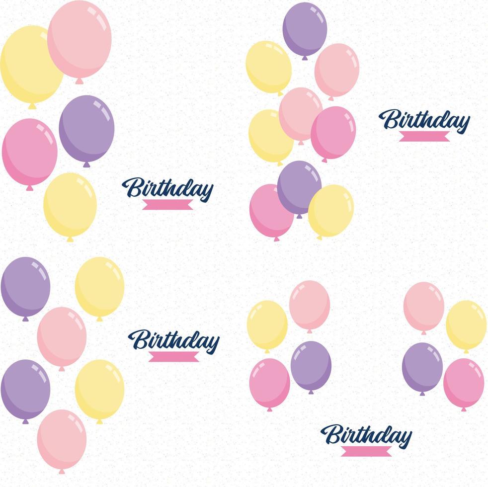 Birthday in a cursive font with a pastel color scheme and balloons vector