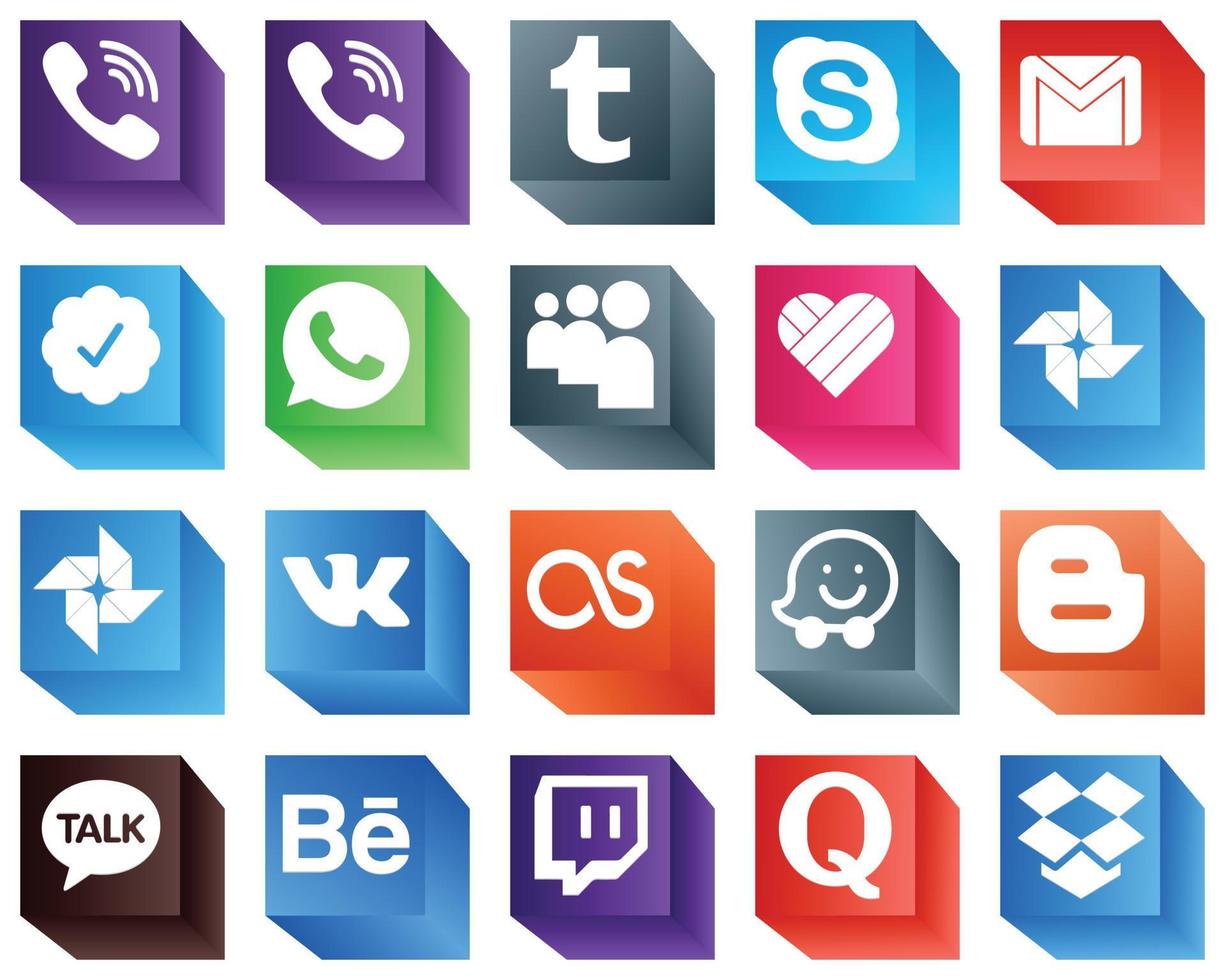 Paquete de 20 íconos de marca de redes sociales en 3d, como blogger. Last FM. correo. Iconos vk y likee. totalmente editable y profesional vector