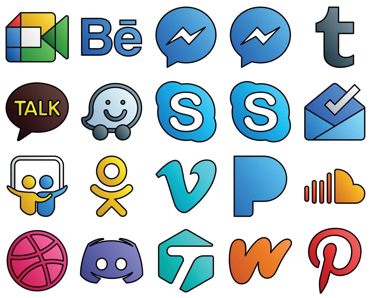 20 High-quality icons pandora. vimeo. kakao talk. odnoklassniki and inbox Filled Line Style Social Media Icon Set vector