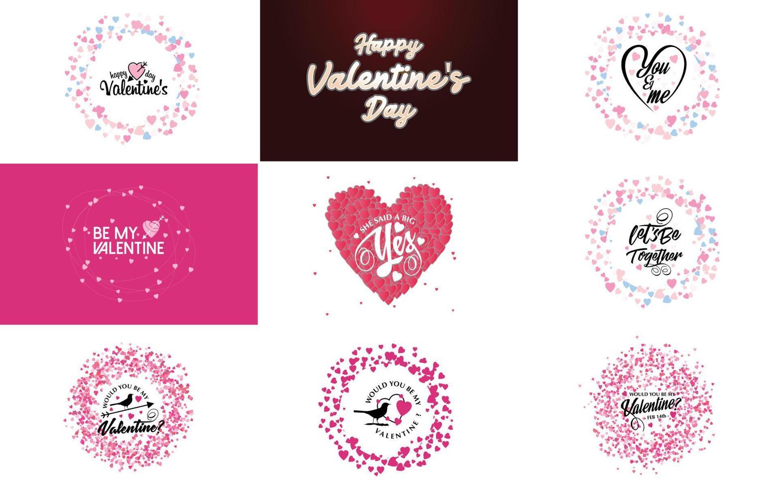 Happy Valentine's Day typography design with a heart-shaped wreath and a gradient color scheme vector