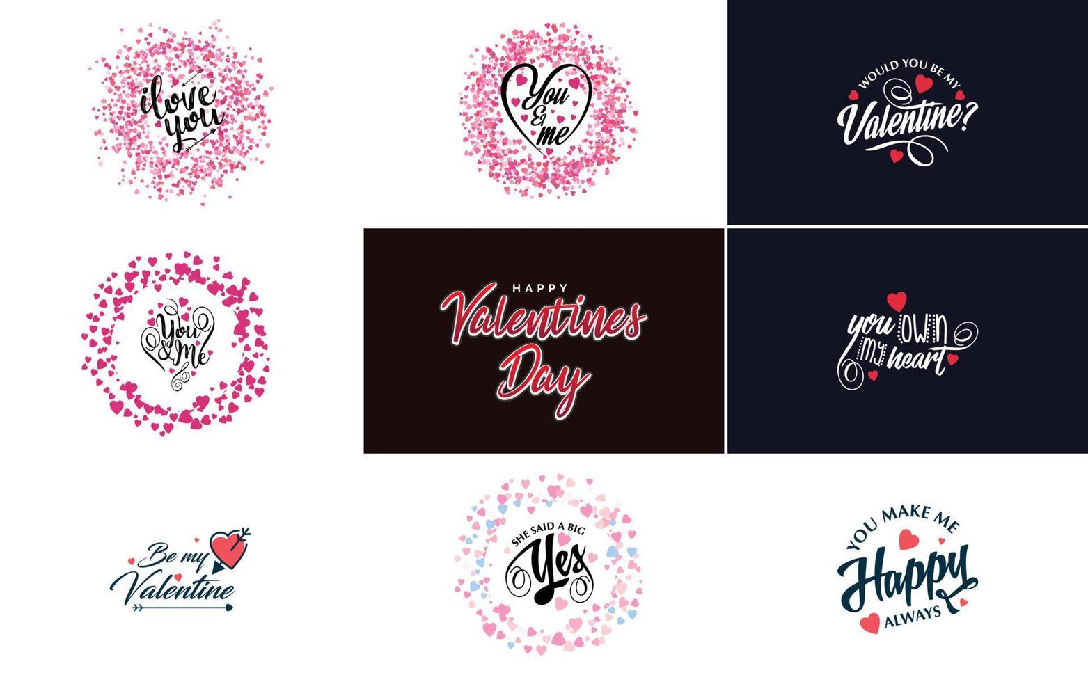 Happy Valentine's Day and Love calligraphy greeting card templates with a heart theme vector