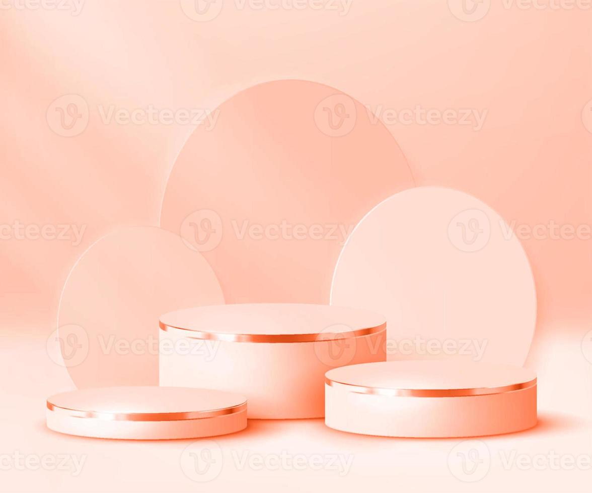 3D abstract scene background three step round luxury orange podium round cream background product presentation mockup photo