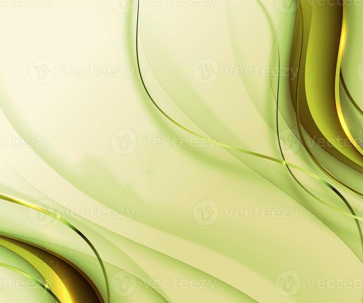 Abstract green template soft green and gold background curved wavy sparkle with copy space for text luxury style template design photo