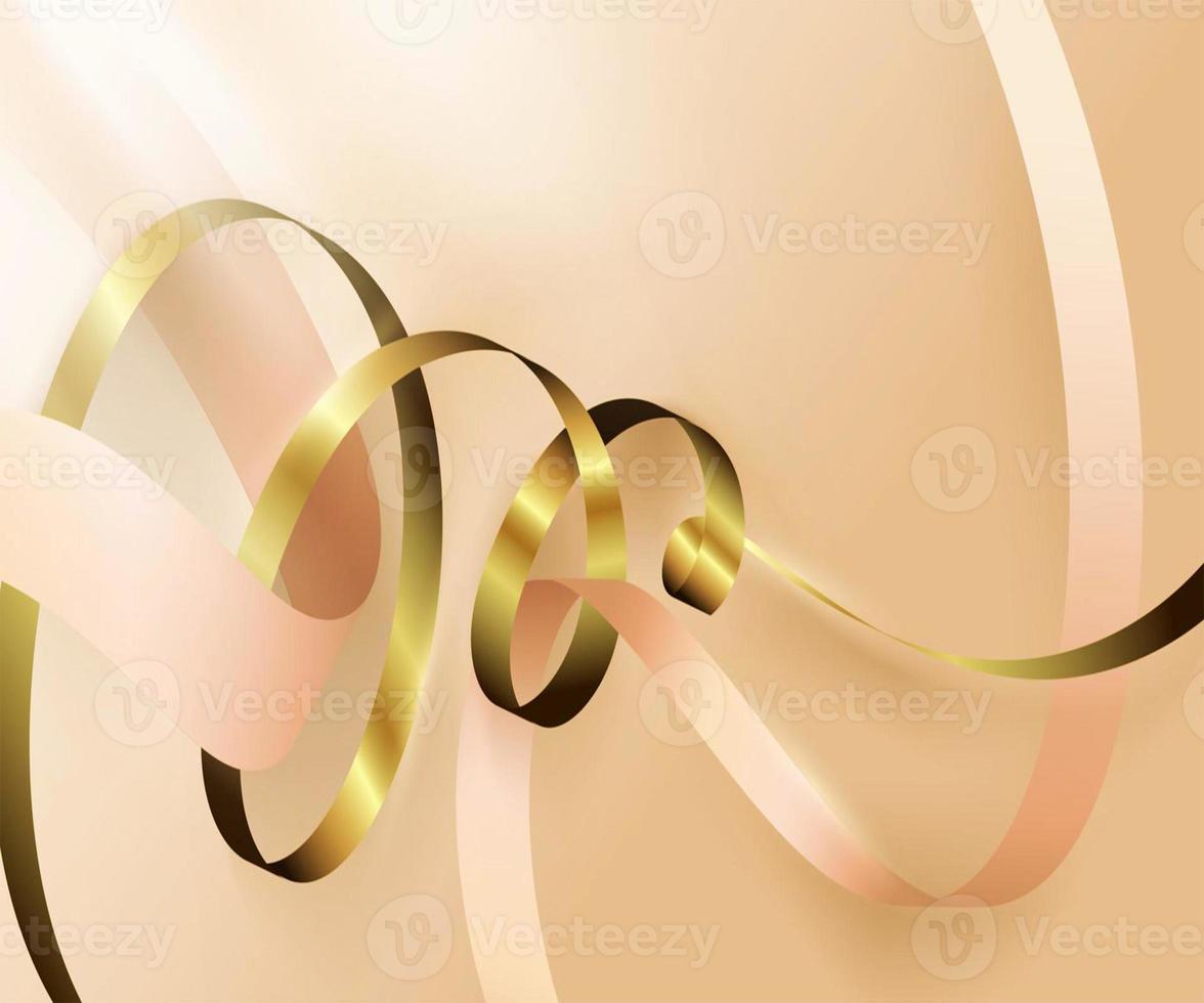 Abstract gold curved ribbon on orange gold background with lighting effect and sparkle with copy space for text luxury style template design golden color photo