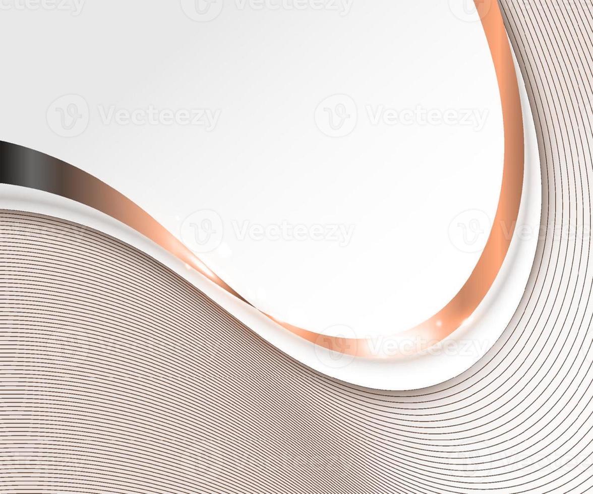 Abstract Elegant White and Orange wave shape with gray curved ribbon lines rounded and light sparkling on clean background luxury style photo