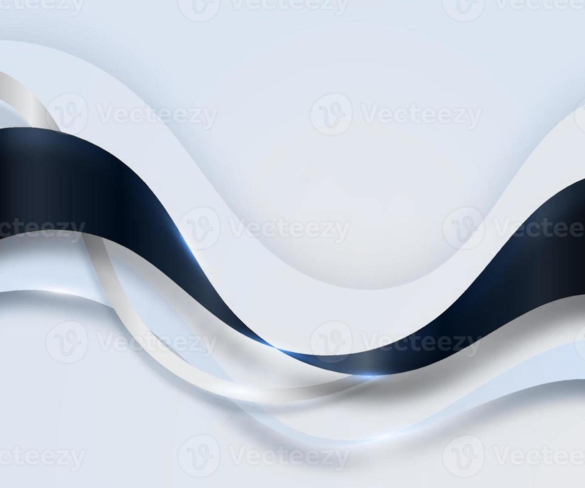 Modern luxury template design Blue wave ribbon stripes and lighting curved line light sparkling on white background photo