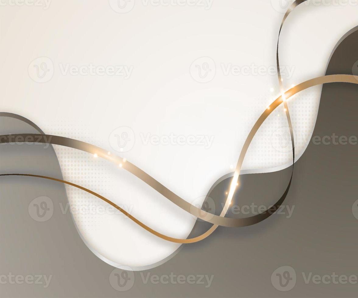 Modern luxury template design yellow and brown gold wave shape and golden glitter curved line light sparkling on grey background photo