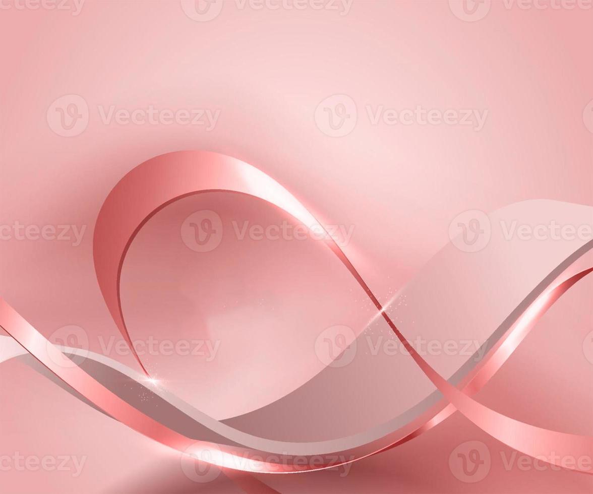 Abstract rose gold trendy curved ribbon on rose gold trendy lines background with lighting effect and sparkle with copy space for text luxury style template design images photo