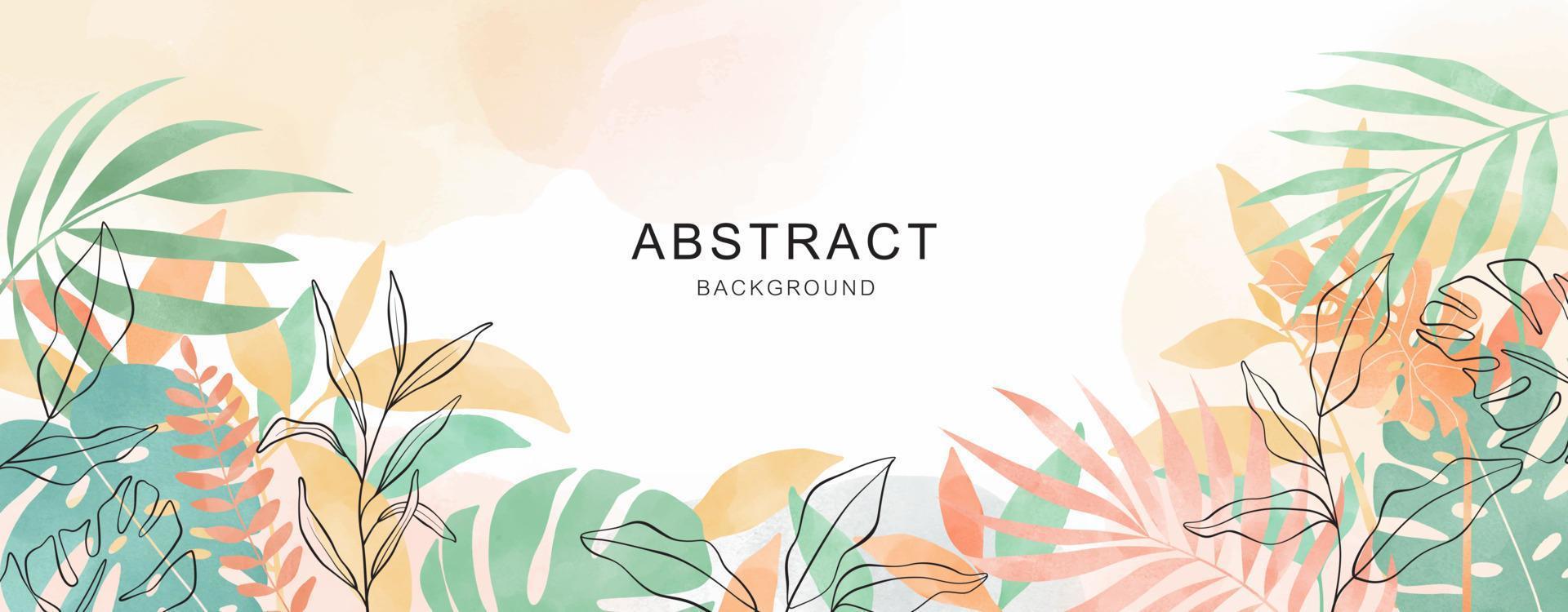 vector de fondo de naturaleza de arte abstracto. papel tapiz de arte de línea de forma moderna. hojas tropicales botánicas de follaje boho y diseño floral para la pancarta de venta de verano.