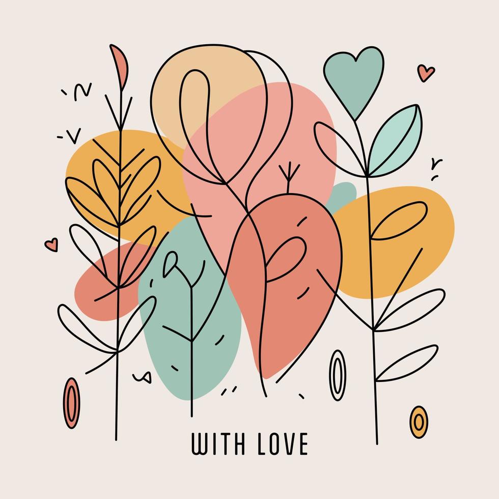 dibujado a mano tarjeta de felicitación del día de san valentín amor corazones romance doodle dibujos ilustración de fondo de san valentín vector
