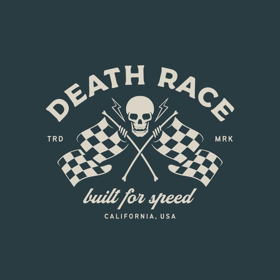 Skull with racing flag. Logo design illustration vector