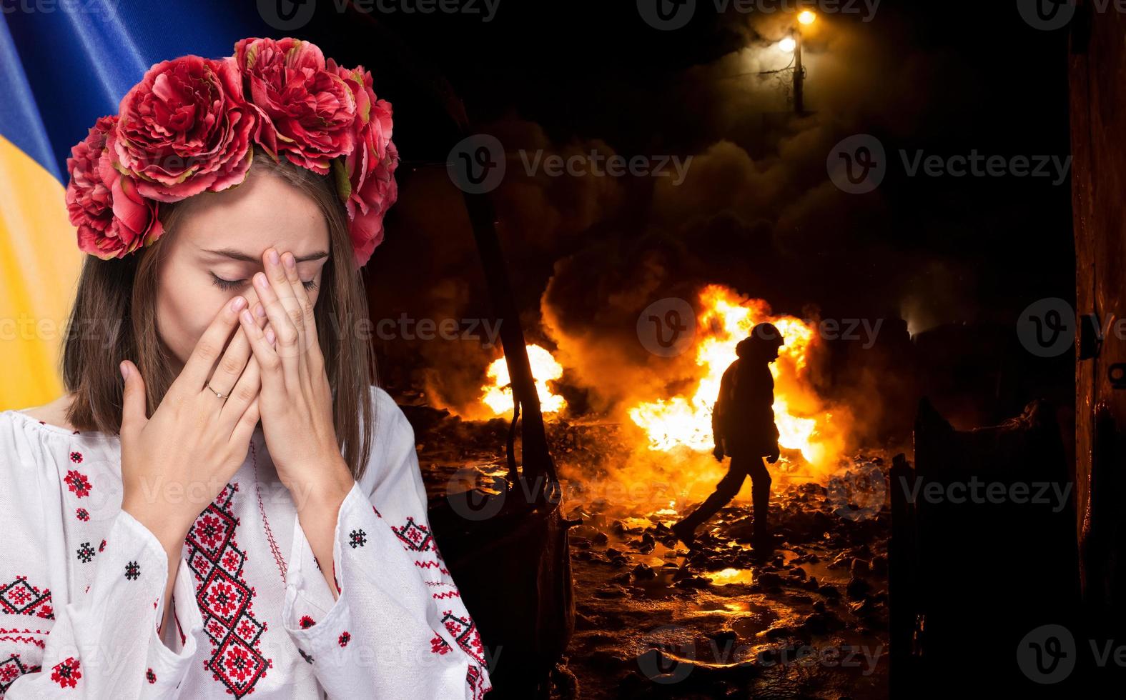 guerra en ucrania. niña en el traje nacional ucraniano foto