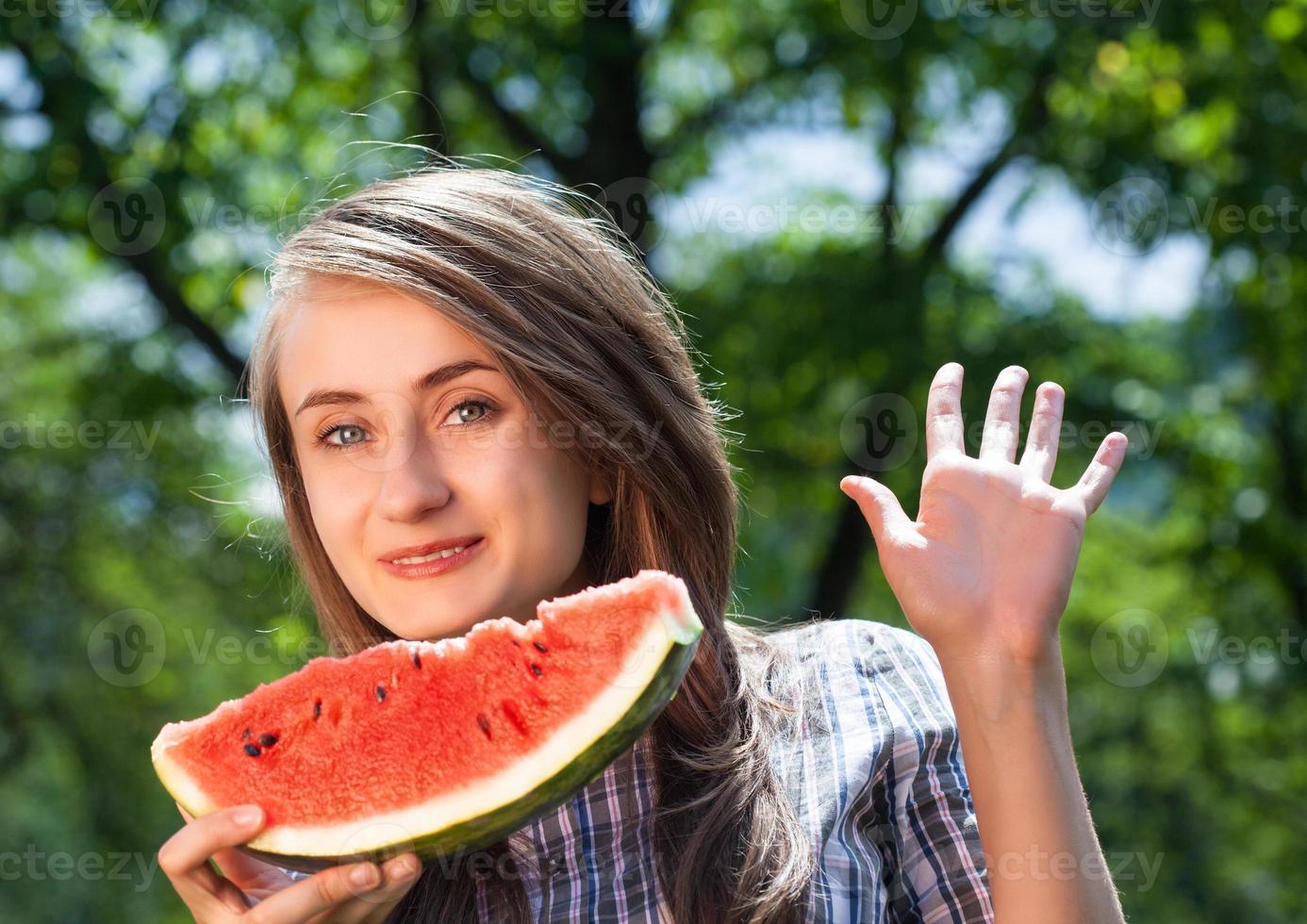 woman and watermelon photo