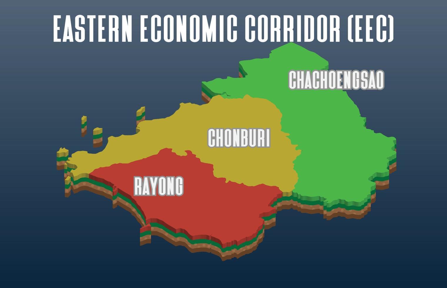 fondo isométrico del corredor económico oriental o mapa eec en tailandia vector