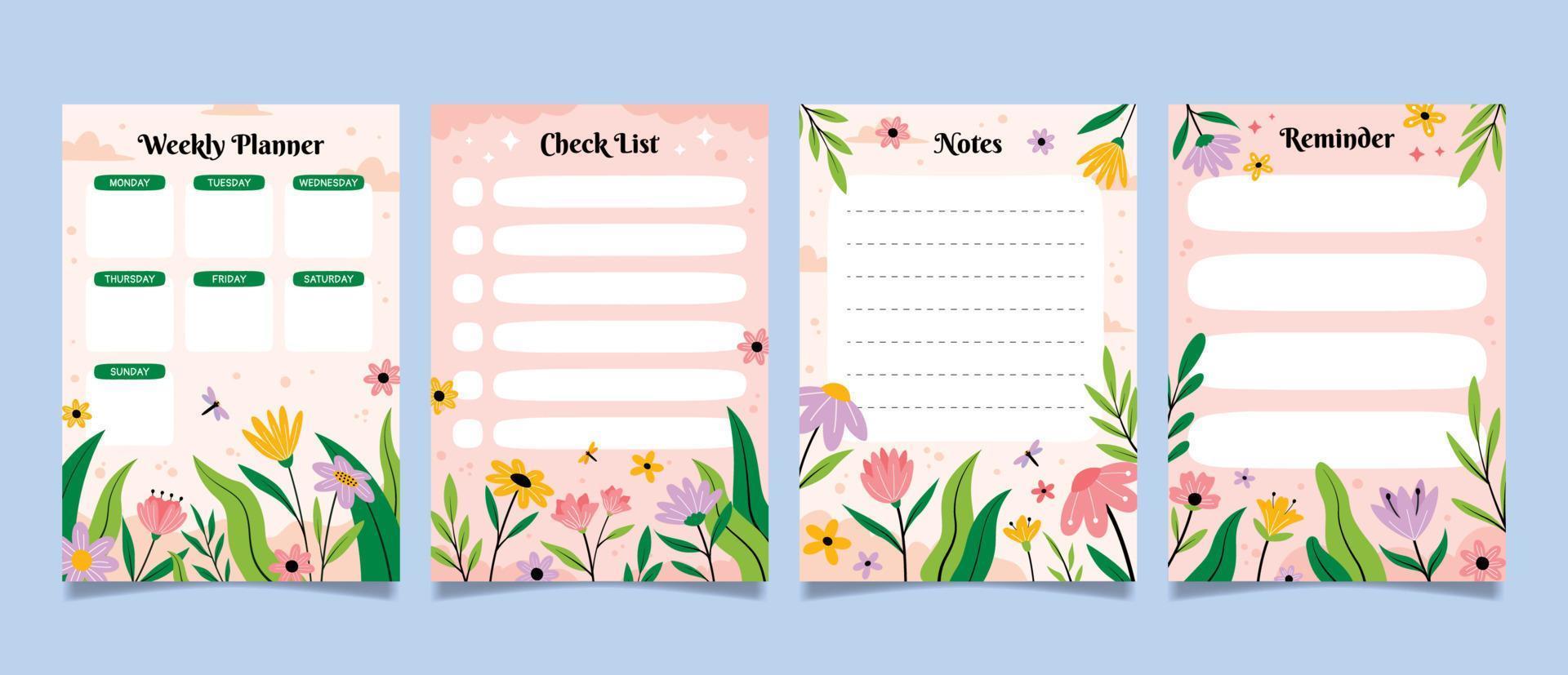 conjunto de plantillas de diario de primavera vector