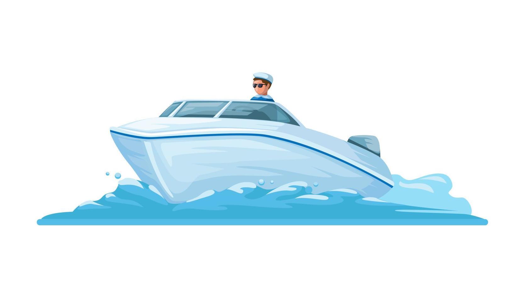 Man riding Speed Boat water transportation cartoon illustration vector