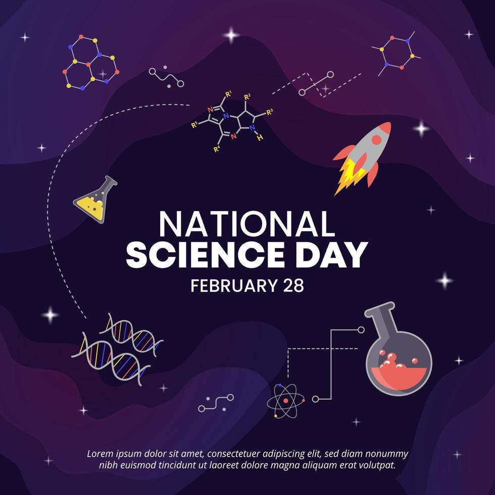 Square national science day background with outer space and stars vector
