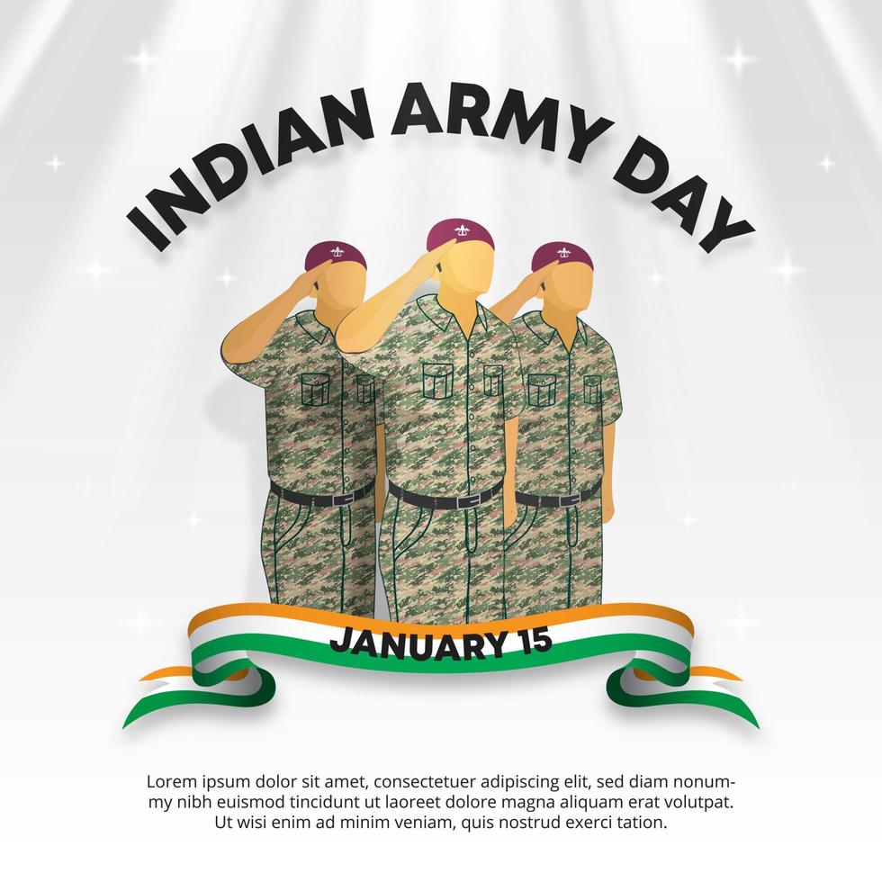 Square India army day background with the army saluting and flag vector