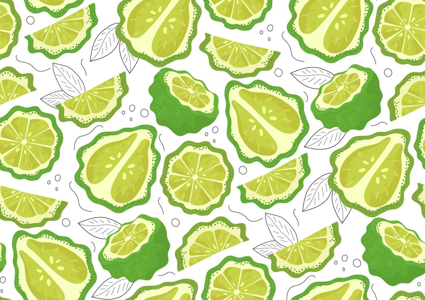 pattern whole and  piece of bergamot and leaf on white backgrounds vector