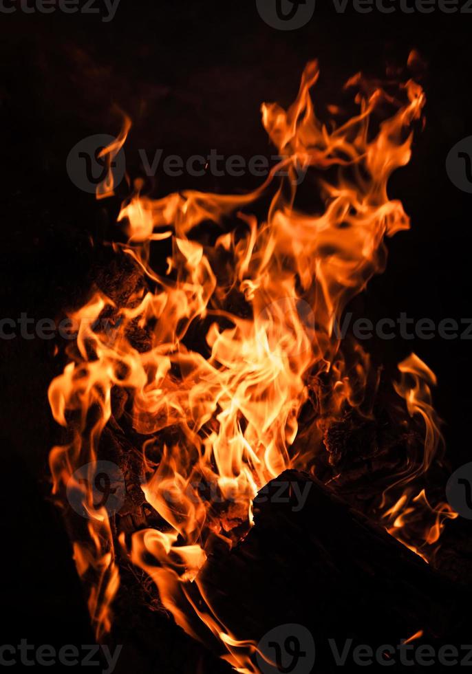 Flames of bonfire at night photo