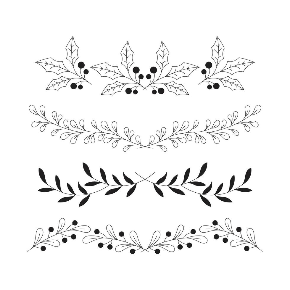 hand drawn black and white border leaves vector illustration