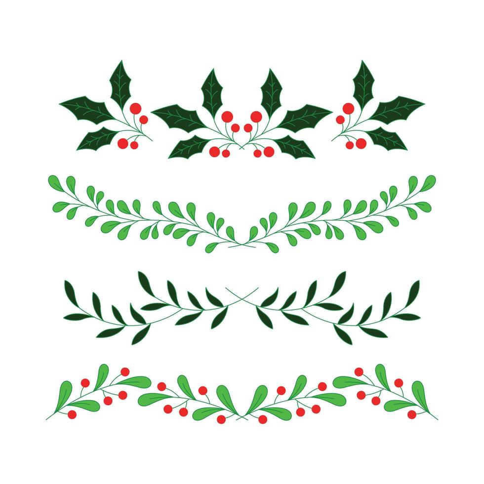 set of green hand drawn border leaves vector illustration