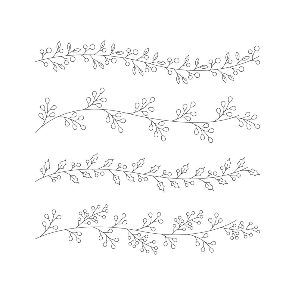 set of hand drawn border leaves vector illustration