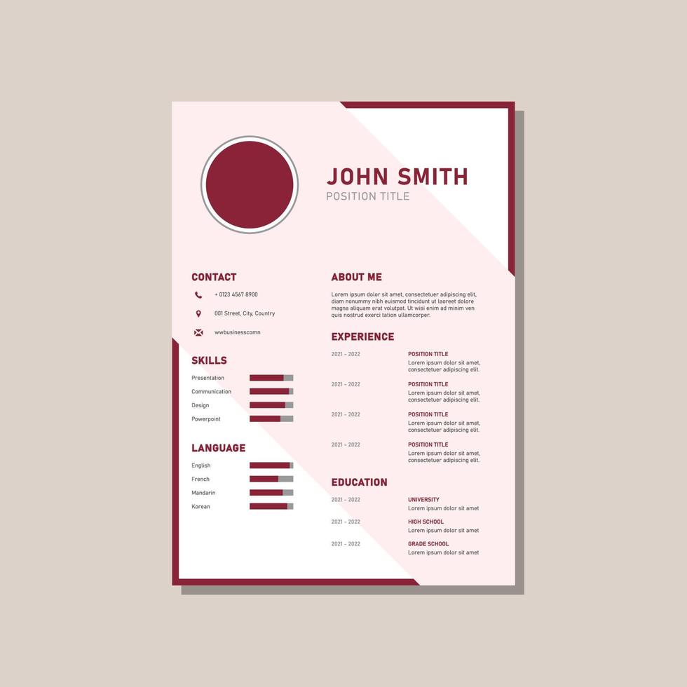 creative resume template with pink geometric design vector