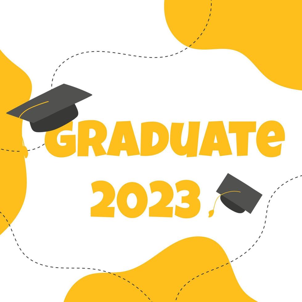 Lettering Graduate 2023. Class of 2023. End of school or last day of school. Vector illustration. Flat cartoon style.